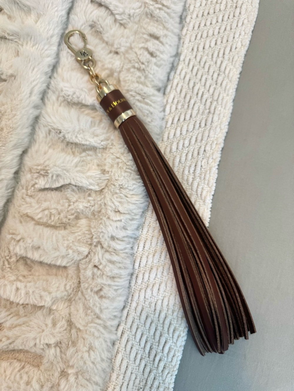 Dooney & Bourke Brown Leather Tassel Key Holder Bag Charm Gold Hardware - NEW